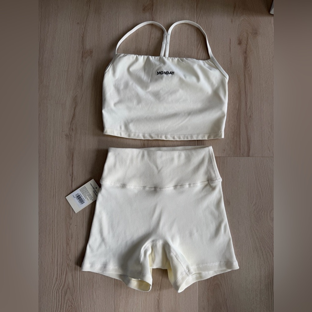 MONDAY Body Ivory Olympic Tank and bike shorts
